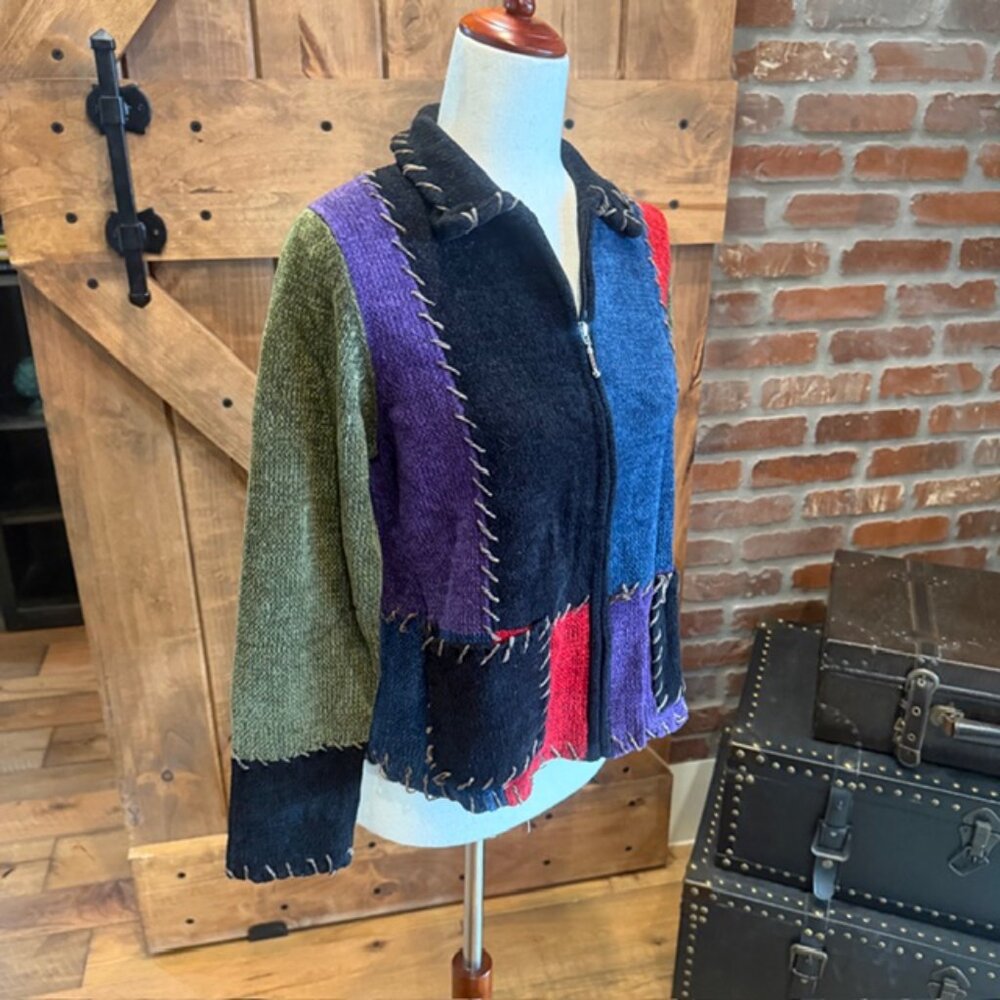 Dressbarn Colorblock Patchwork Zip Front Sweater … - image 2